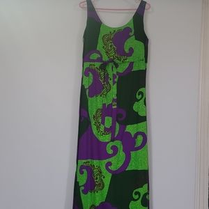 Vintage Hawaiian Kamehameha neon maxi dress